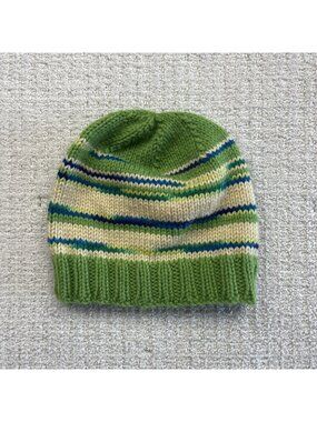 Hand Knit Beanie Crochet Winter Hat Women Adult Knitted Green / Blue Nordic